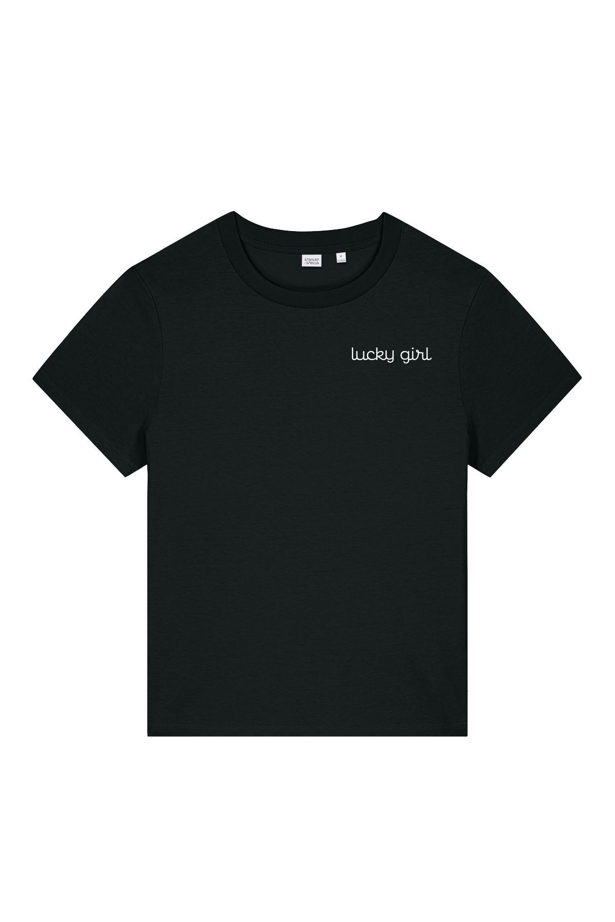 Black Women's Tee Lucky Girl Left Chest