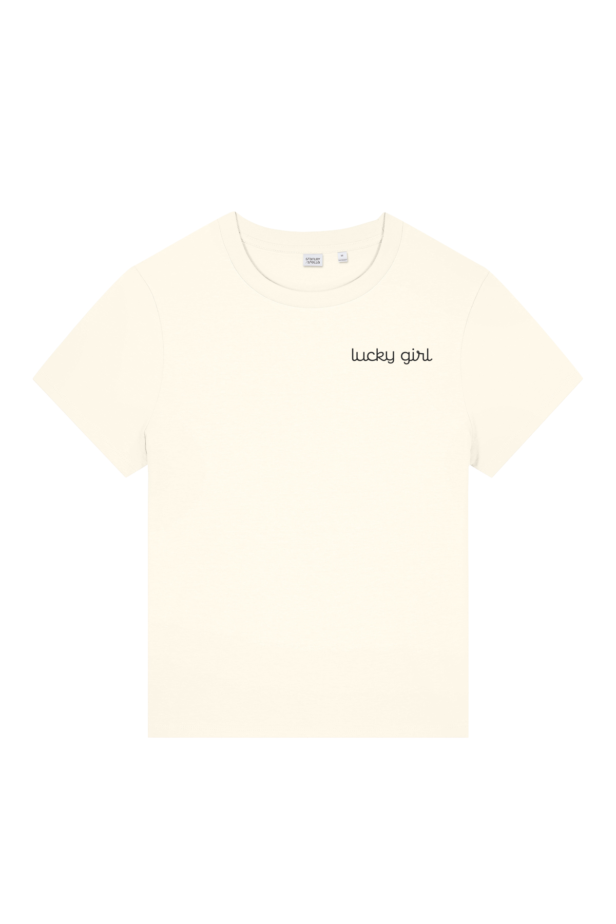 Oatmeal Women's Tee Lucky Girl Left Chest